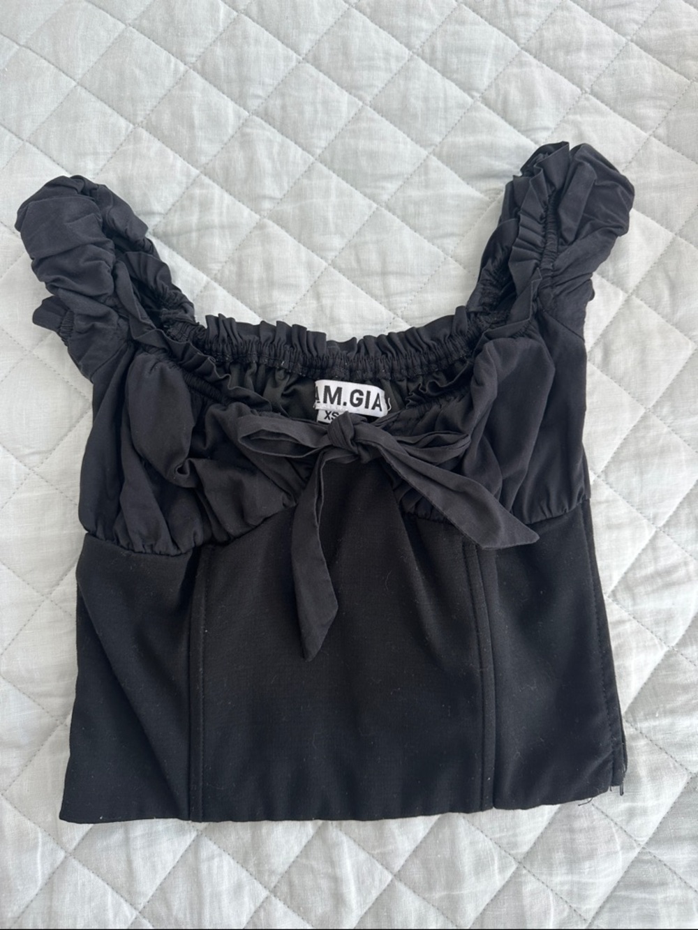 I.AM.GIA Black Ruffle Tie-Front Crop Top